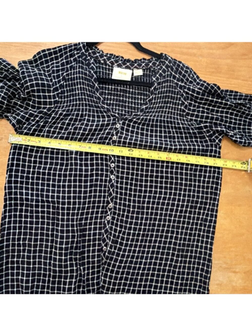 Anthropologie Maeve Dress Size Medium Sara Black Window Pane Viscose Smocked - Picture 8 of 11